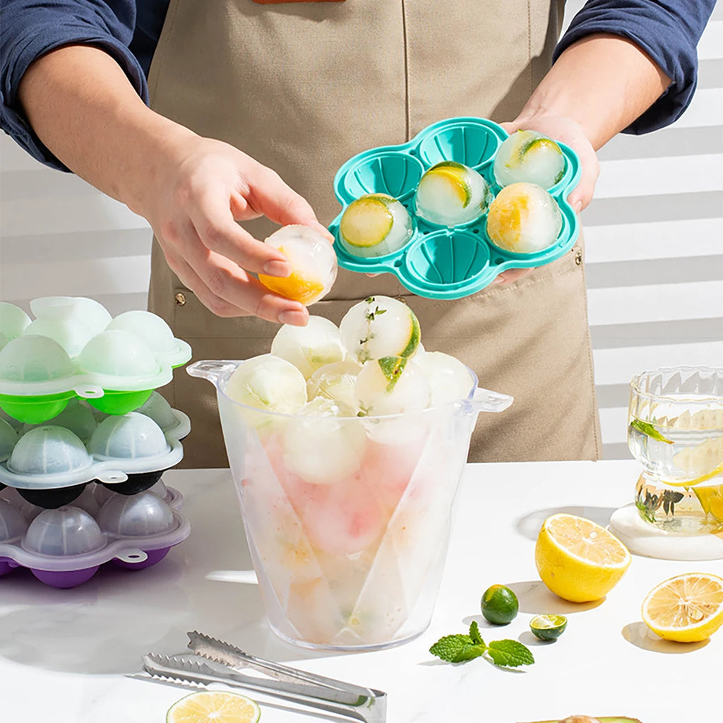 1pc Spherical Silicone Ice Grid Mold 7-hole Creative Whisky Ice Hockey Maker Easy Demolding Ice Cube Kitchen Party Bar Gadget