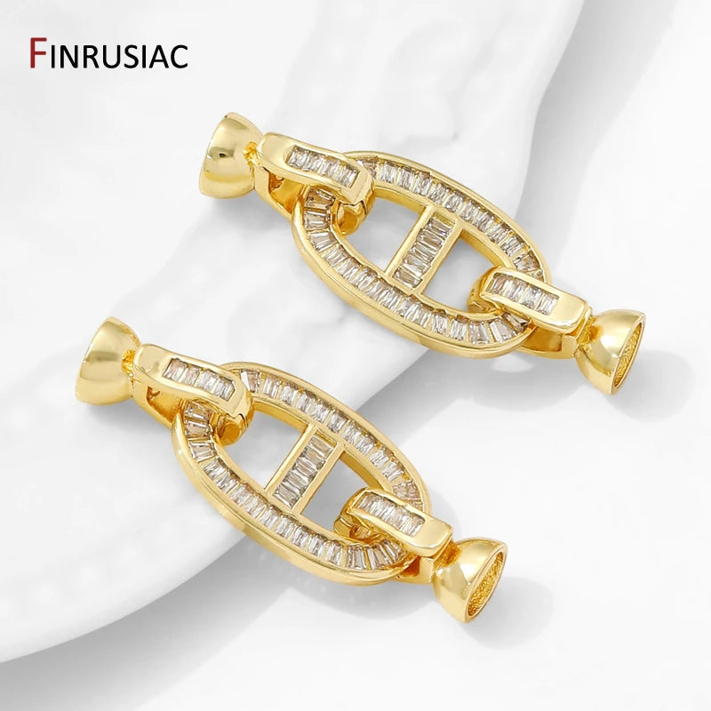 14K Gold Plated Brass Connectors Clasps,Inlaid Zircon Fastener Clasps,Lock For Bracelet,DIY Necklaces Jewelry Making Findings
