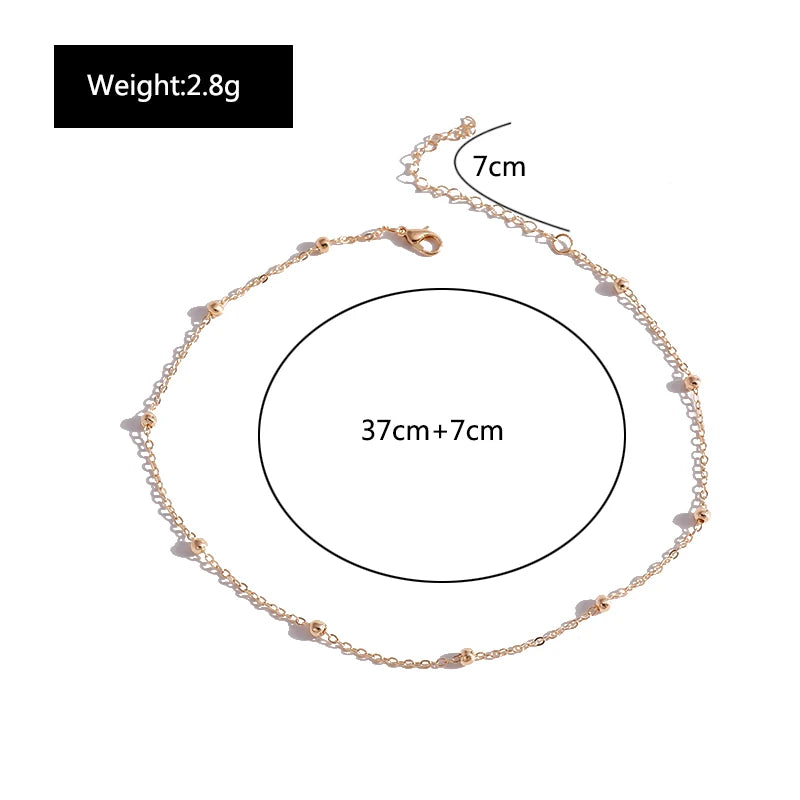 Aihua Simple Copper Beads Chain Choker Necklace for Women Men Kpop Fashion Silver Color Small Ball Short Clavicle Chain Necklace