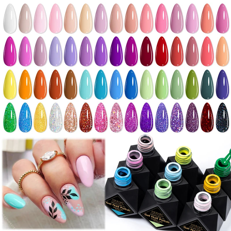 6Pcs/Set 10ML Gel Nail Polish Set Bright Pink Glitter Semi Permanent Soak Off UV LED Gel Varnish Nail Art Design Manicure Kit