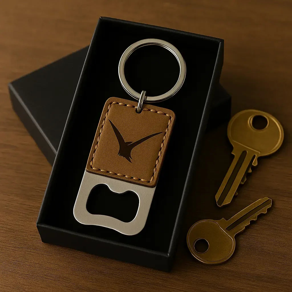 Leather Keychain with Bottle opener customize laser engraving