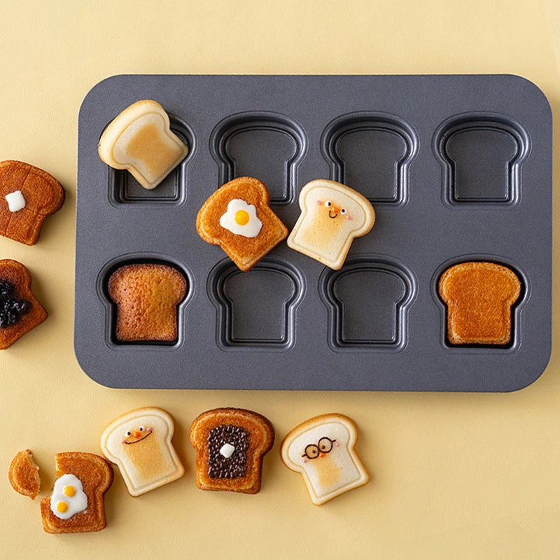 8 Cavity Toast Bread Pattern Carbon Steel Cake Mold Madeleine Muffin Cake Pan Jam Sandwich Dessert Kitchen Accessories Gadgets