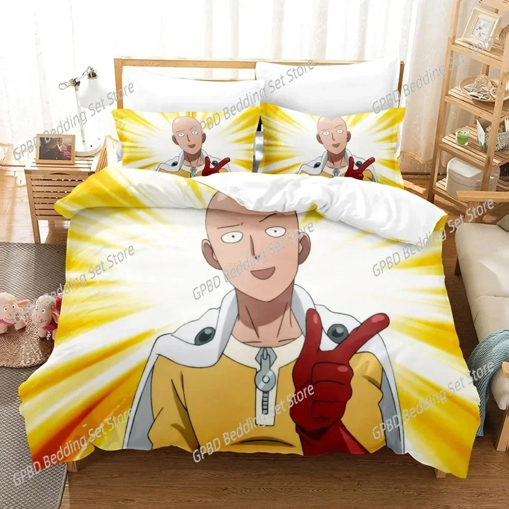 3D Anime Duvet One Punch Man Comfortable Duvet Quilt Cover Pillowcase Bedding Set Children Bedroom Decoration Home Textile