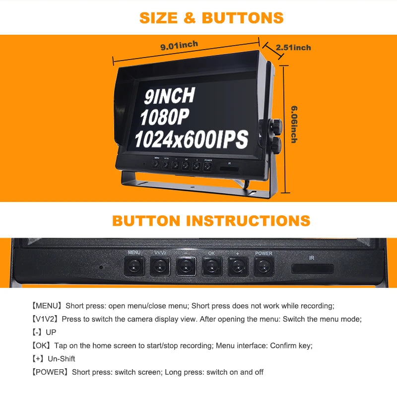 4 CH Car Reversing Aid System 9 Inch IPS Screen Monitor Kit Truck Park Security Night Vision RV Security Camera System