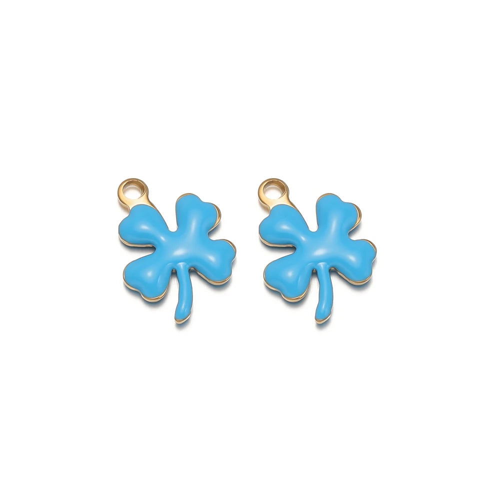 20pcs Stainless Steel Enamel Clover Flower Charms Lucky Pendants DIY Women Jewelry Making for Necklaces Bracelets Accessories