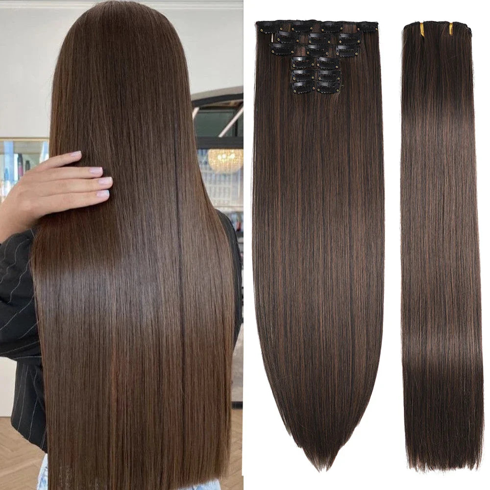 24 Inches Synthetic Long Straight Hair Extensions Set
