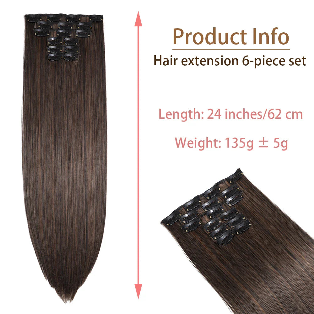 24 Inches Synthetic Long Straight Hair Extensions Set