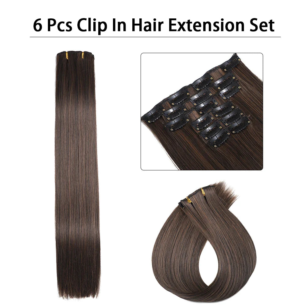 24 Inches Synthetic Long Straight Hair Extensions Set
