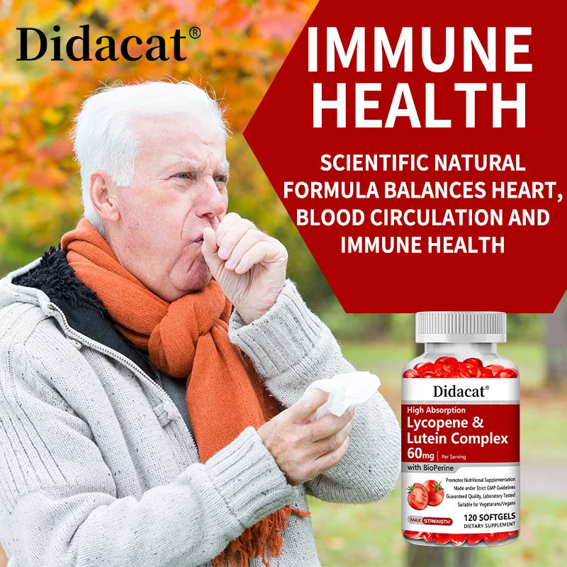 Lycopene + Lutein Complex 60mg with Bioperine, Dietary Supplement for Prostate, Heart & Eyes Health, Antioxidant, Non-GMO