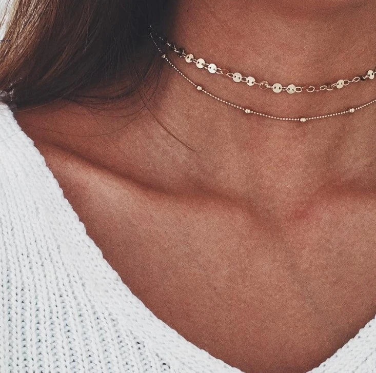 Aihua Simple Copper Beads Chain Choker Necklace for Women Men Kpop Fashion Silver Color Small Ball Short Clavicle Chain Necklace