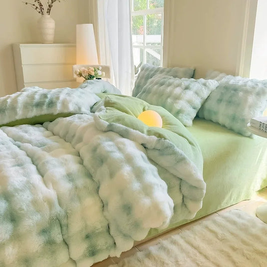New Rabbit Fur Thickened Milk Velvet Duvet Cover Set Machine Washable Soft SkinFriendly Warm Bed Sheet for Home and Hotel 침구 풀세트