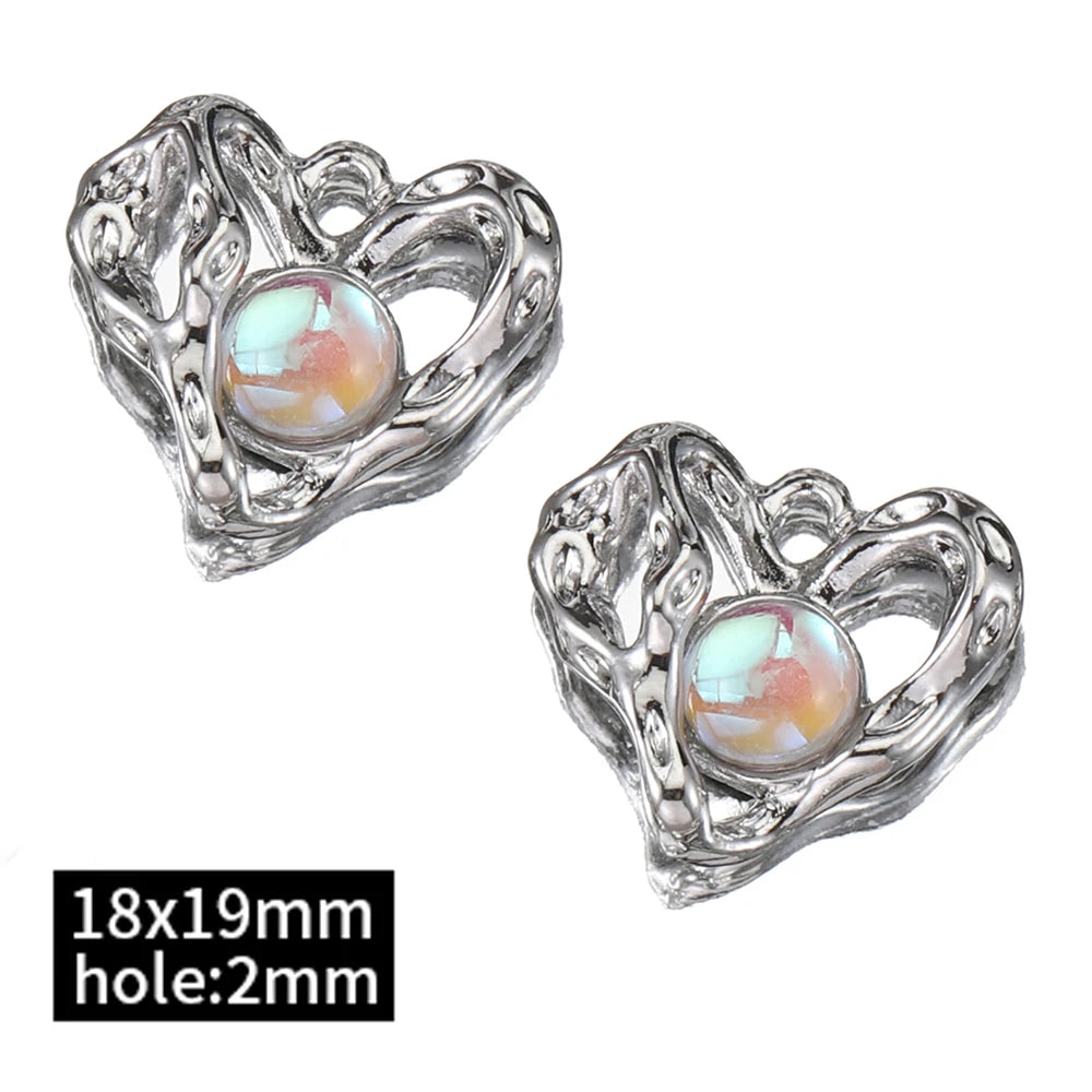 2pcs Rhinestone Chrams Silver Color Crystal Beads Pendants Y2K Style Jewelry Making Accessories Charms for DIY Necklace Bracelet