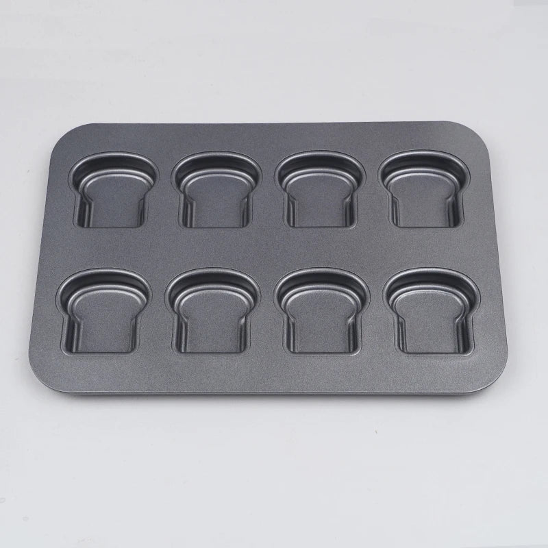 8 Cavity Toast Bread Pattern Carbon Steel Cake Mold Madeleine Muffin Cake Pan Jam Sandwich Dessert Kitchen Accessories Gadgets