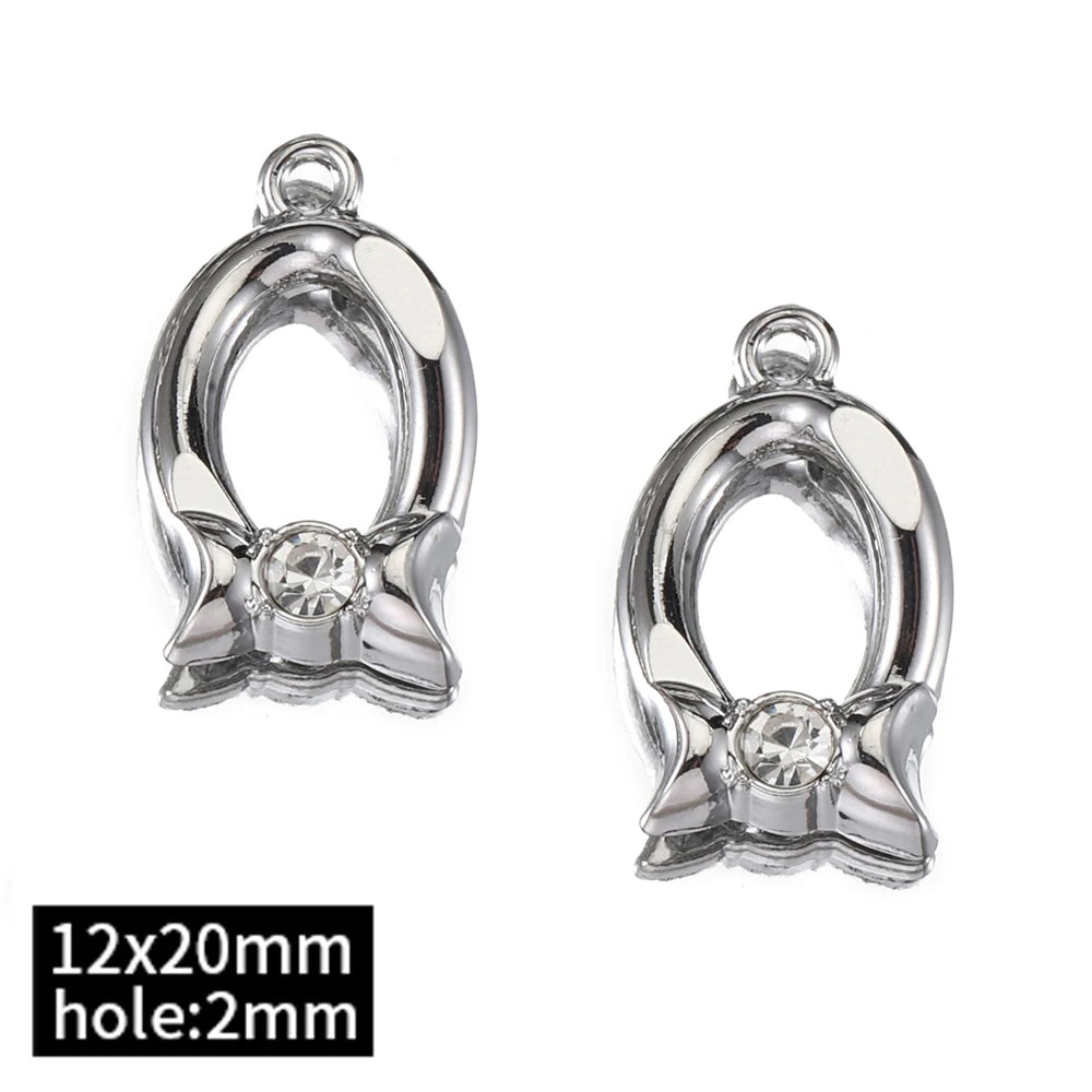 2pcs Rhinestone Chrams Silver Color Crystal Beads Pendants Y2K Style Jewelry Making Accessories Charms for DIY Necklace Bracelet