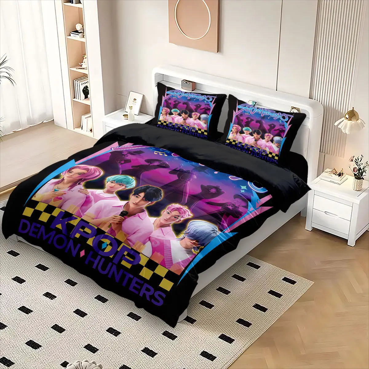 3pcs K-Pop Demon Hunters printed coreless duvet cover set, multi size bedroom bedding decoration, machine washable