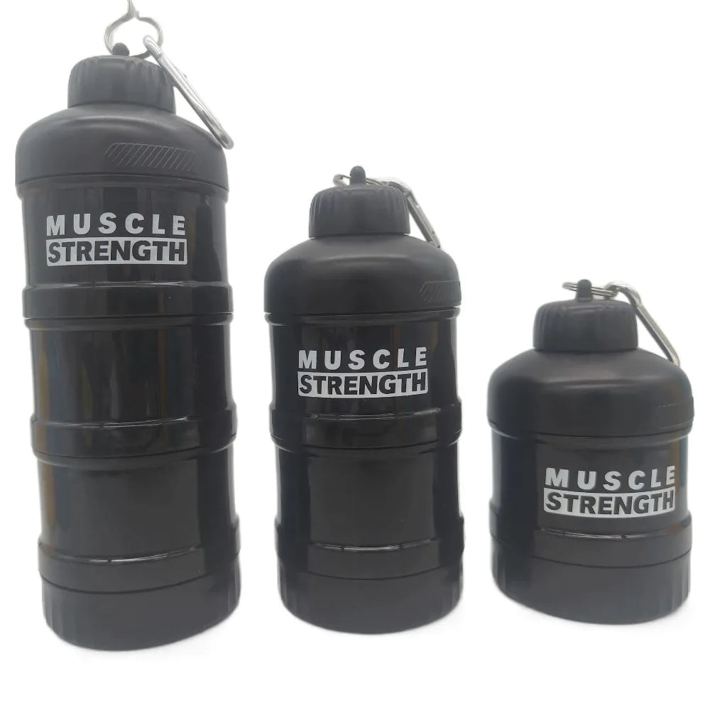 1/2/3-layer Plastic Protein Powder Box Portable Layered Storage Funnel Fitness Supplement Bottle with Mountaineering Buckle