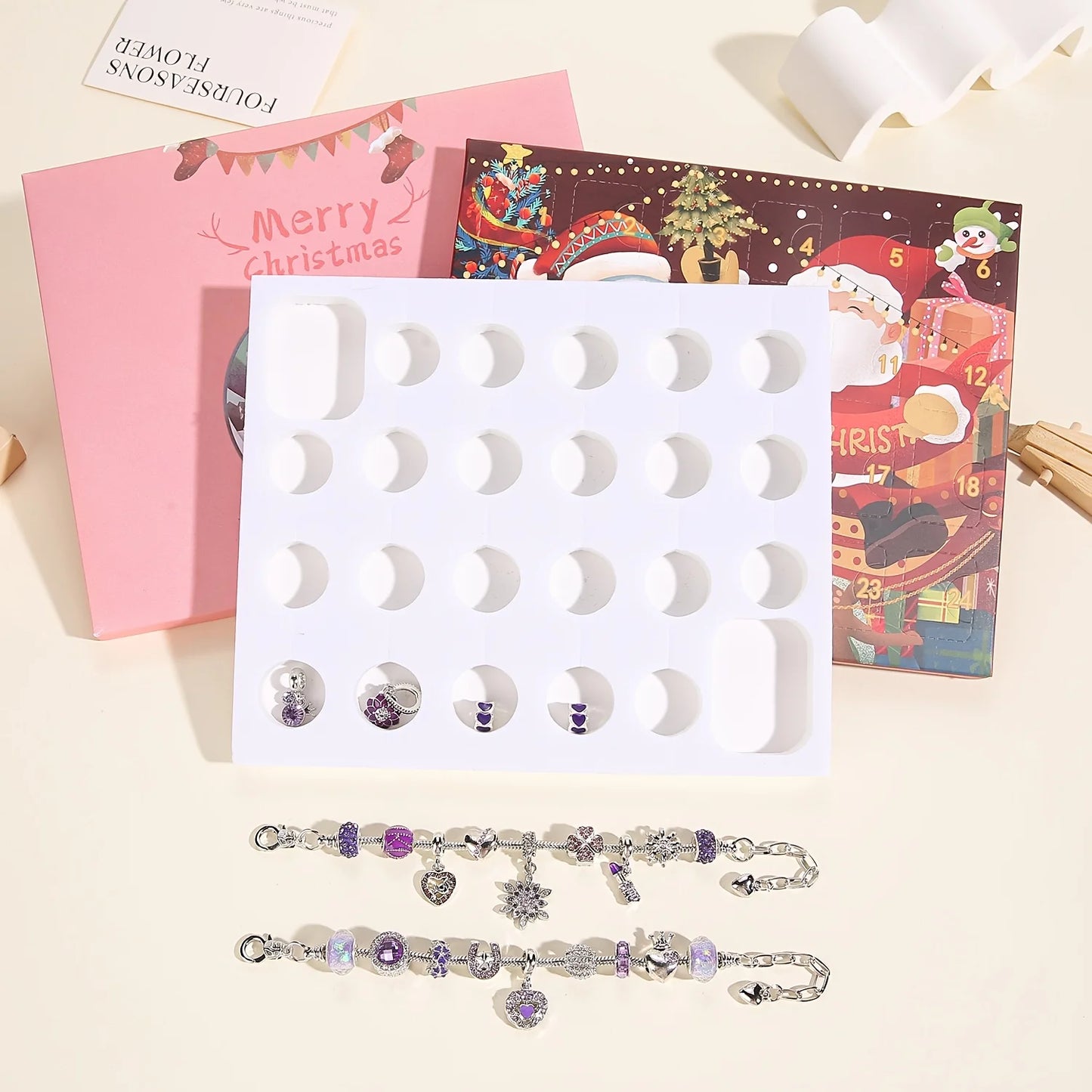 Christmas purple beads DIY jewelry making kit, 24-day countdown Christmas gift box set, very suitable for Christmas gifts