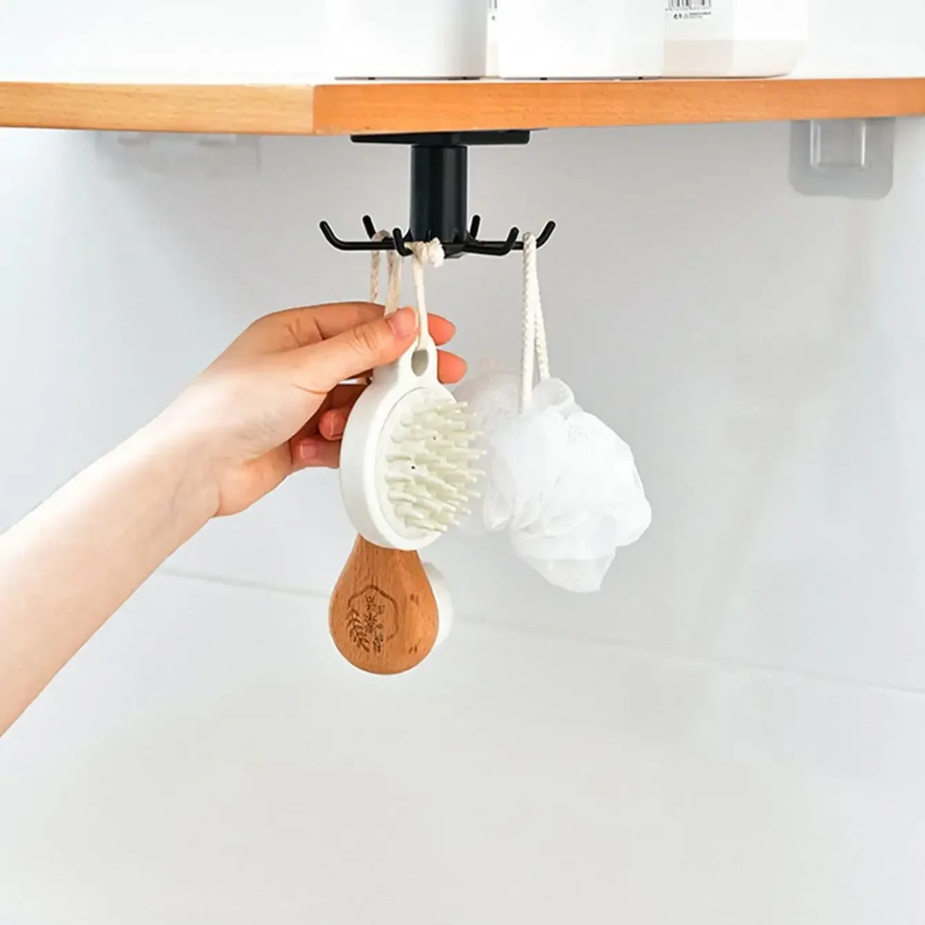 1/2pcs-Kitchen Hooks Rotating Storage Rack Without Punching Wall-Mounted Kitchenware Supplies Gods Multifunctional Shelves