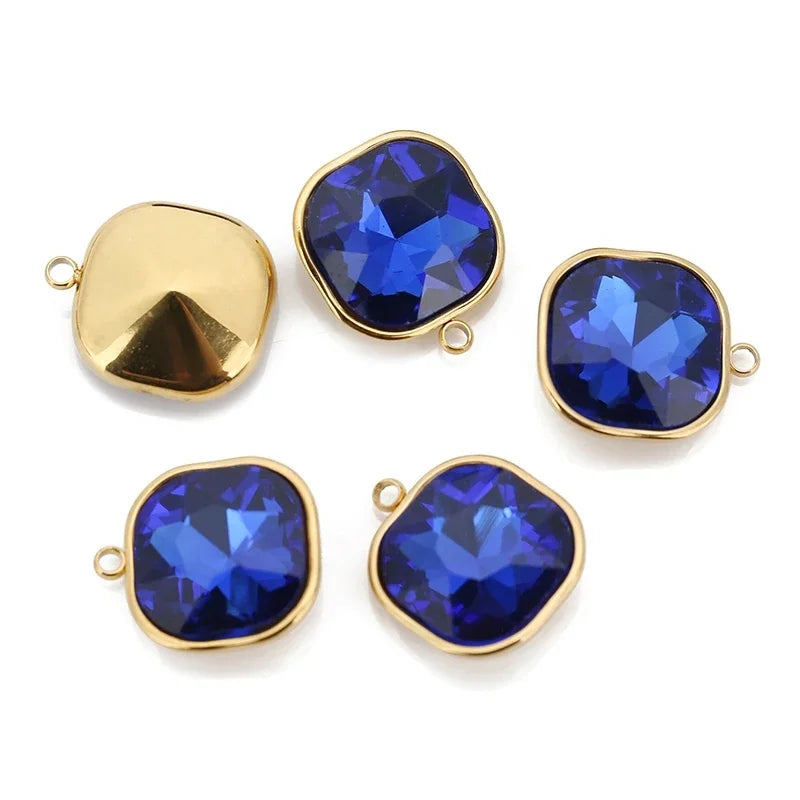 5pcs/lot Stainless Steel Square Pendant Rectangle Faceted Glass Crystal Charms for Bracelets Earring Necklace Jewelry Making