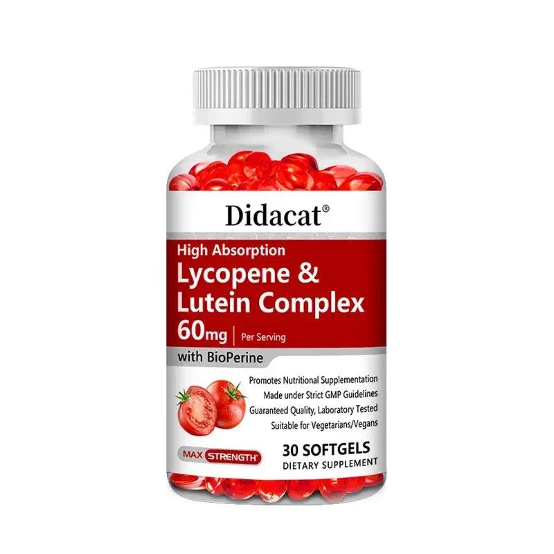 Lycopene + Lutein Complex 60mg with Bioperine, Dietary Supplement for Prostate, Heart & Eyes Health, Antioxidant, Non-GMO
