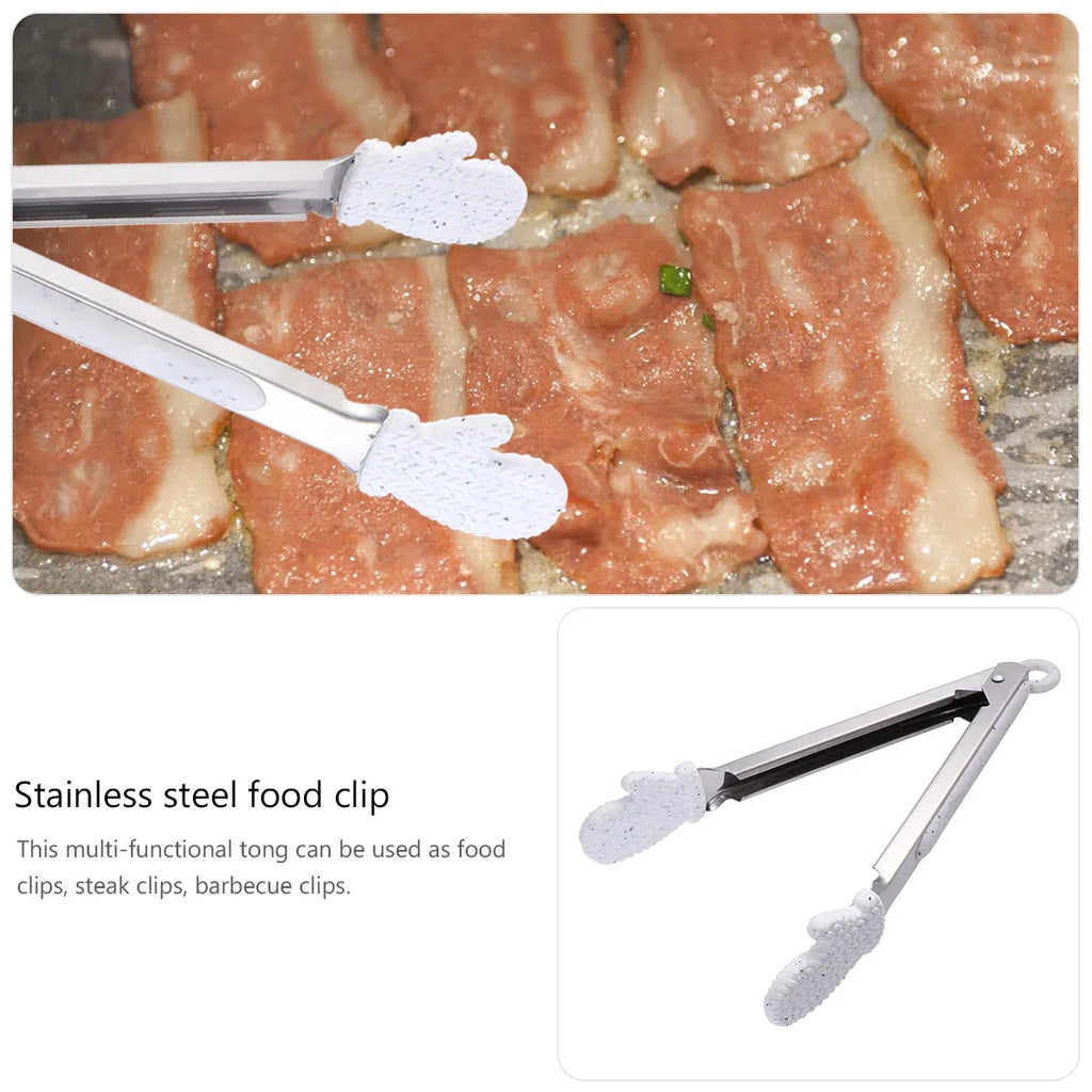 1Pcs Christmas Food Clip Stainless Steel Glove Design Bread Tongs Steak Tong Kitchen Serving Tool Multipurpose Cooking Utensil