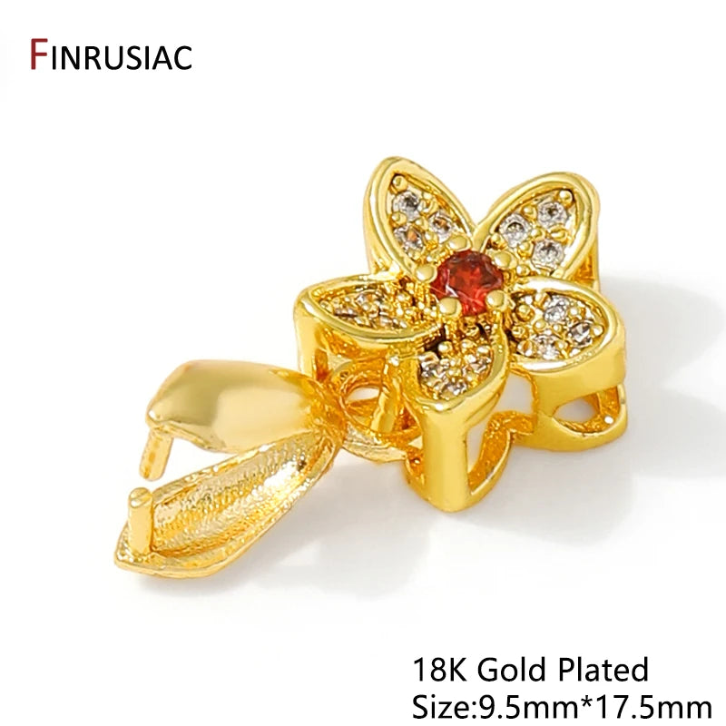 18K Gold Plated Brass With Zircon Jewellery Bail Clasps For Necklace Making,Pendant Pinch bail For DIY Jewelry Making Supplies