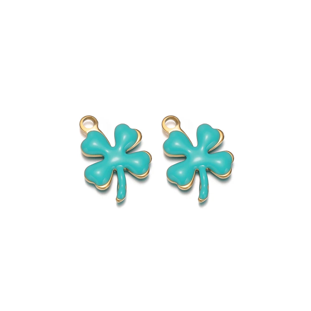 20pcs Stainless Steel Enamel Clover Flower Charms Lucky Pendants DIY Women Jewelry Making for Necklaces Bracelets Accessories