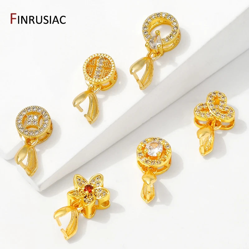 18K Gold Plated Brass With Zircon Jewellery Bail Clasps For Necklace Making,Pendant Pinch bail For DIY Jewelry Making Supplies