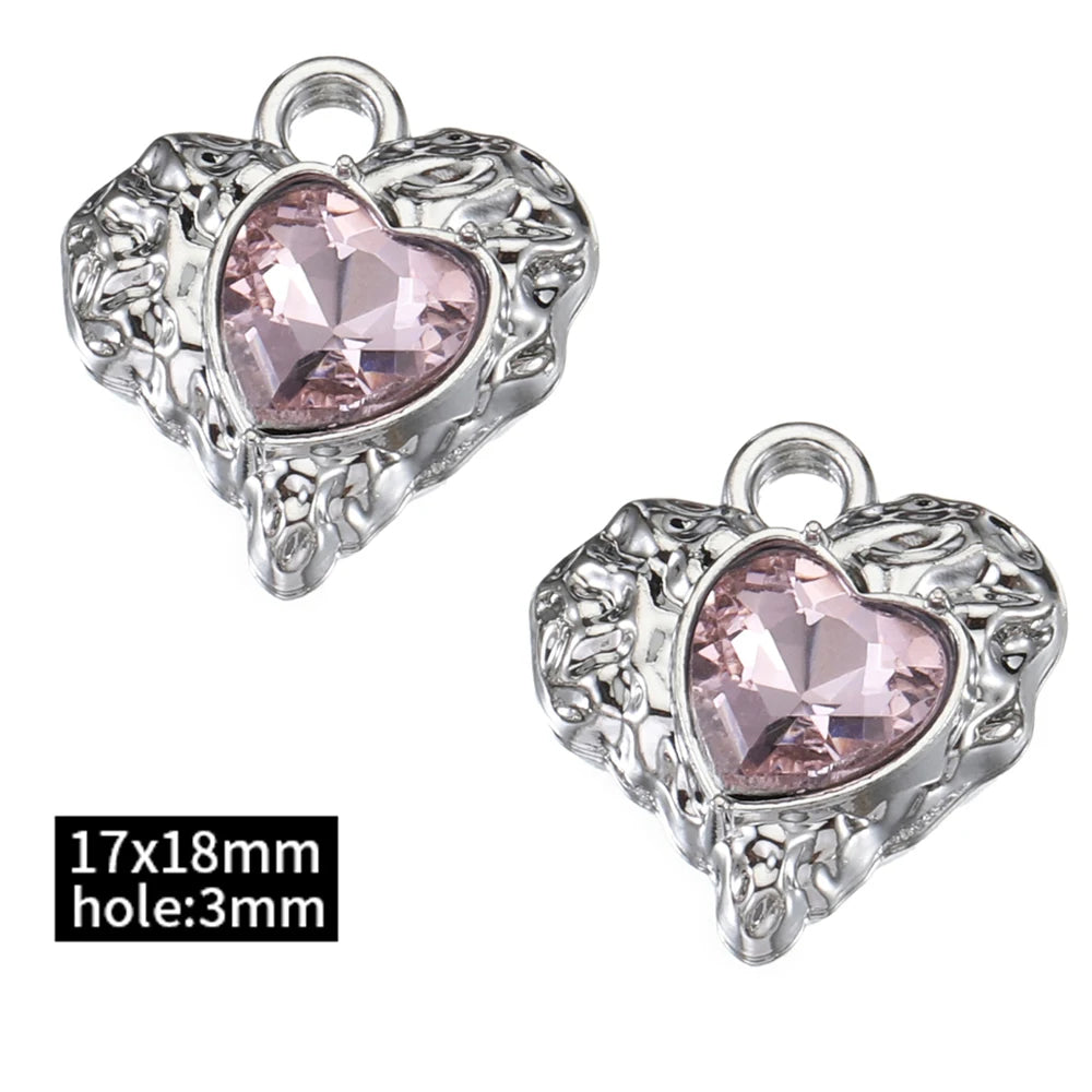 2pcs Rhinestone Chrams Silver Color Crystal Beads Pendants Y2K Style Jewelry Making Accessories Charms for DIY Necklace Bracelet