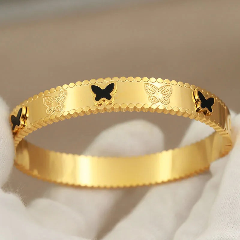 316L Classic Stainless Steel Metal Butterfly Bracelet for Women Elegant Bangles Rust-proof Bangle Wrist Jewelry