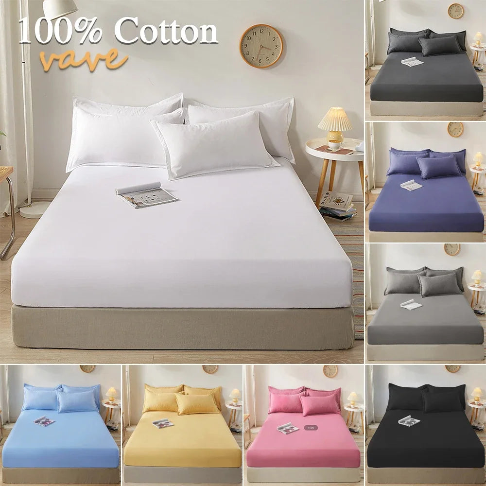 Single/Double/King/Queen Beds Cotton Fitted Sheet for Mattress Pads and Bedspread Covers in All Bed Sizes 140/150/160/180x200