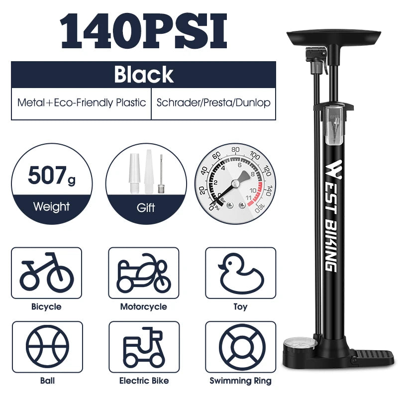 WEST BIKING 160PSI Bicycle Air Pump High Pressure Hand Pump for Schrader/Presta Valve Inflator Tool MTB Road Bike Accessories