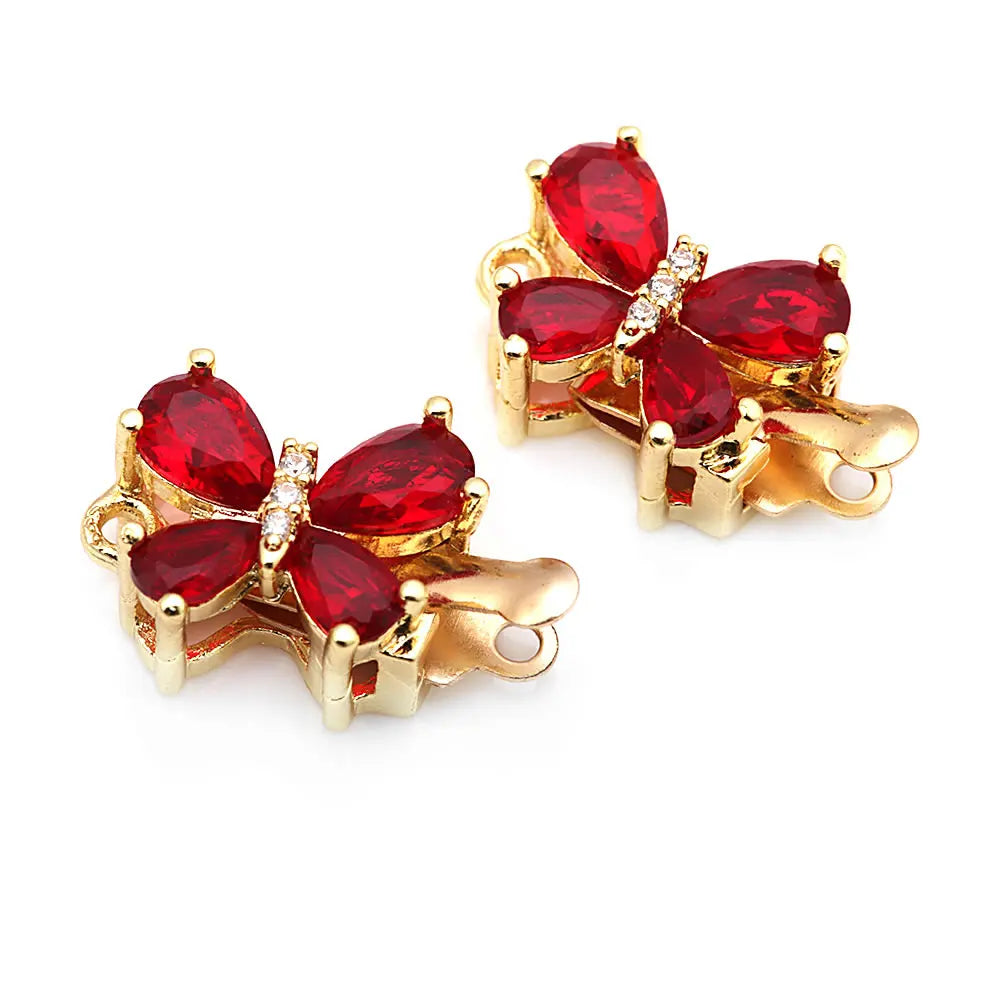 4 Sets 18K Gold Color Brass and Zircon Butterfly 1 Line and 2 Line Necklaces Connect Clasps Diy Jewelry Making Accessories