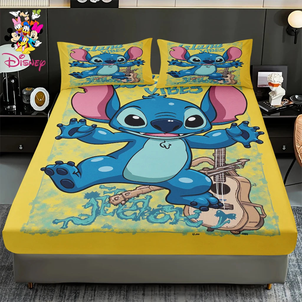 2/3pcs Disney Stitch Chef Fitted Sheet Set 100% Polyester Skin-Friendly & Breathable Bedding Comfortable Cute Soft