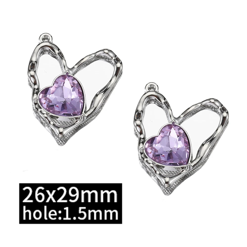 2pcs Rhinestone Chrams Silver Color Crystal Beads Pendants Y2K Style Jewelry Making Accessories Charms for DIY Necklace Bracelet