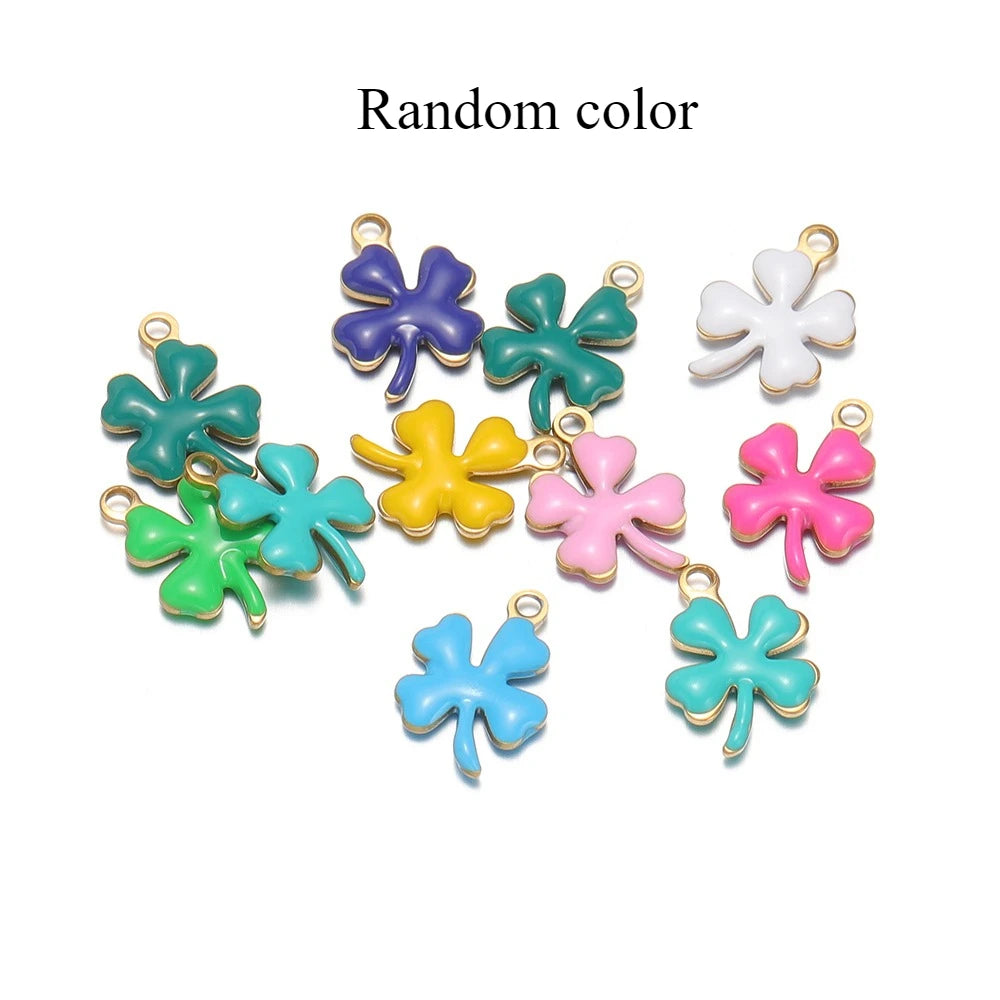 20pcs Stainless Steel Enamel Clover Flower Charms Lucky Pendants DIY Women Jewelry Making for Necklaces Bracelets Accessories