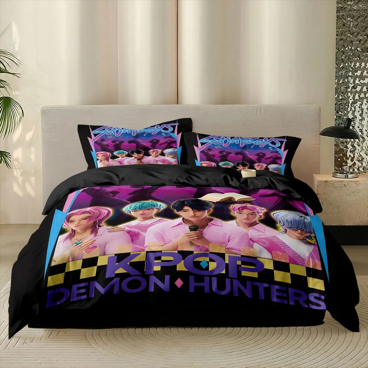 3pcs K-Pop Demon Hunters printed coreless duvet cover set, multi size bedroom bedding decoration, machine washable