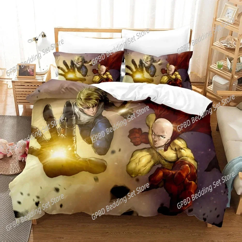 3D Anime Duvet One Punch Man Comfortable Duvet Quilt Cover Pillowcase Bedding Set Children Bedroom Decoration Home Textile