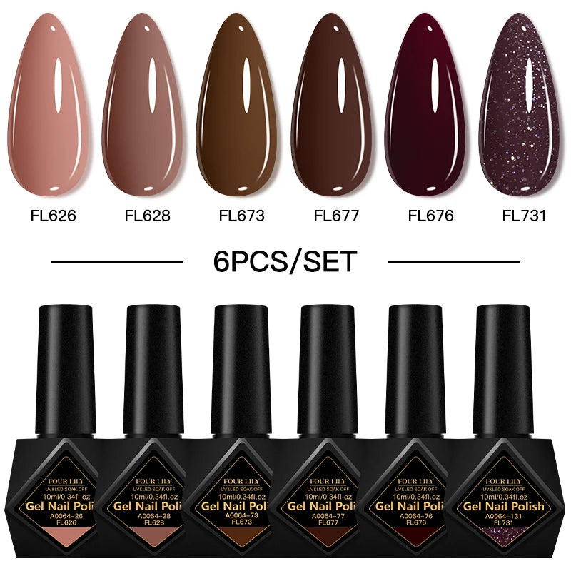 6Pcs/Set 10ML Gel Nail Polish Set Bright Pink Glitter Semi Permanent Soak Off UV LED Gel Varnish Nail Art Design Manicure Kit