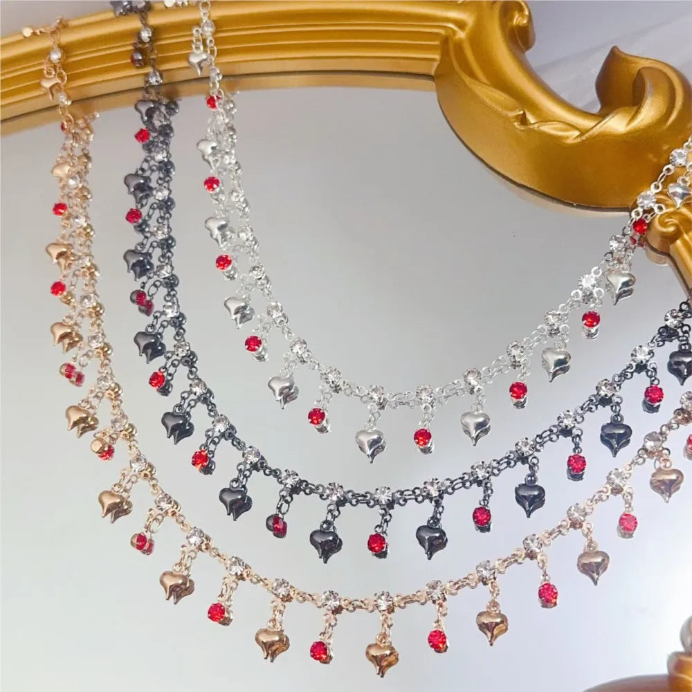 1Meter Colorful Metal Peach Heart Charms Chain Crystal Beads Pendants Copper Chains Women Jewelry Making DIY Necklaces Bracelets