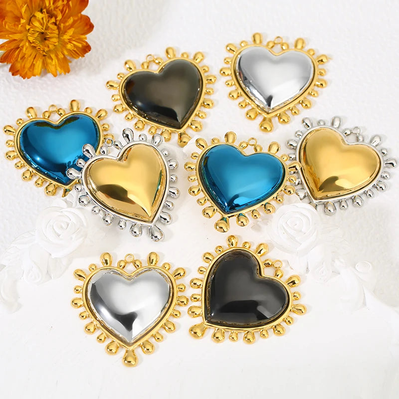 2pcs Stainless Steel Love Heart Jewelry Pendants for Necklaces  Bracelets DIY Jewelry Making Korean Fashion Accessories