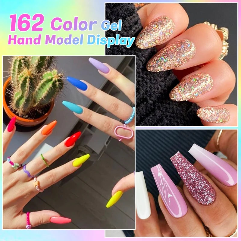 6Pcs/Set 10ML Gel Nail Polish Set Bright Pink Glitter Semi Permanent Soak Off UV LED Gel Varnish Nail Art Design Manicure Kit