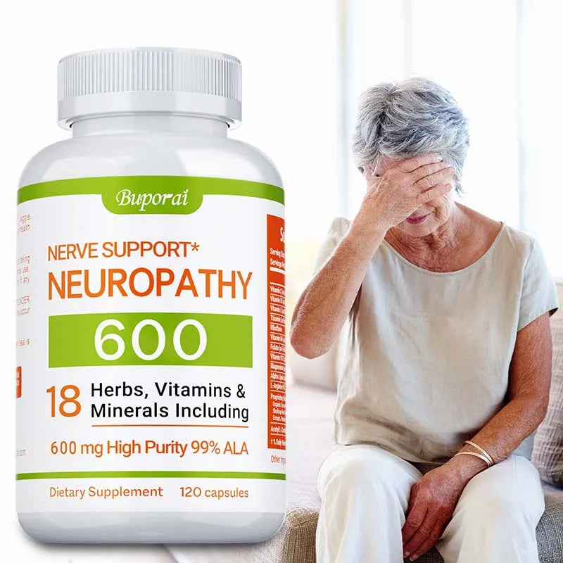 Neuropathy Support Supplement 600mg - Antioxidant, Promotes Nerve Health, Cellular Energy, Metabolism and Anti-aging, Non-GMO