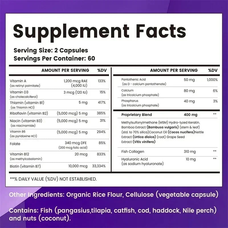 Biotin Collagen Keratin Supplement - Supports Skin and Nail Health, Promotes Hair Growth and Maintains Healthy Vitality