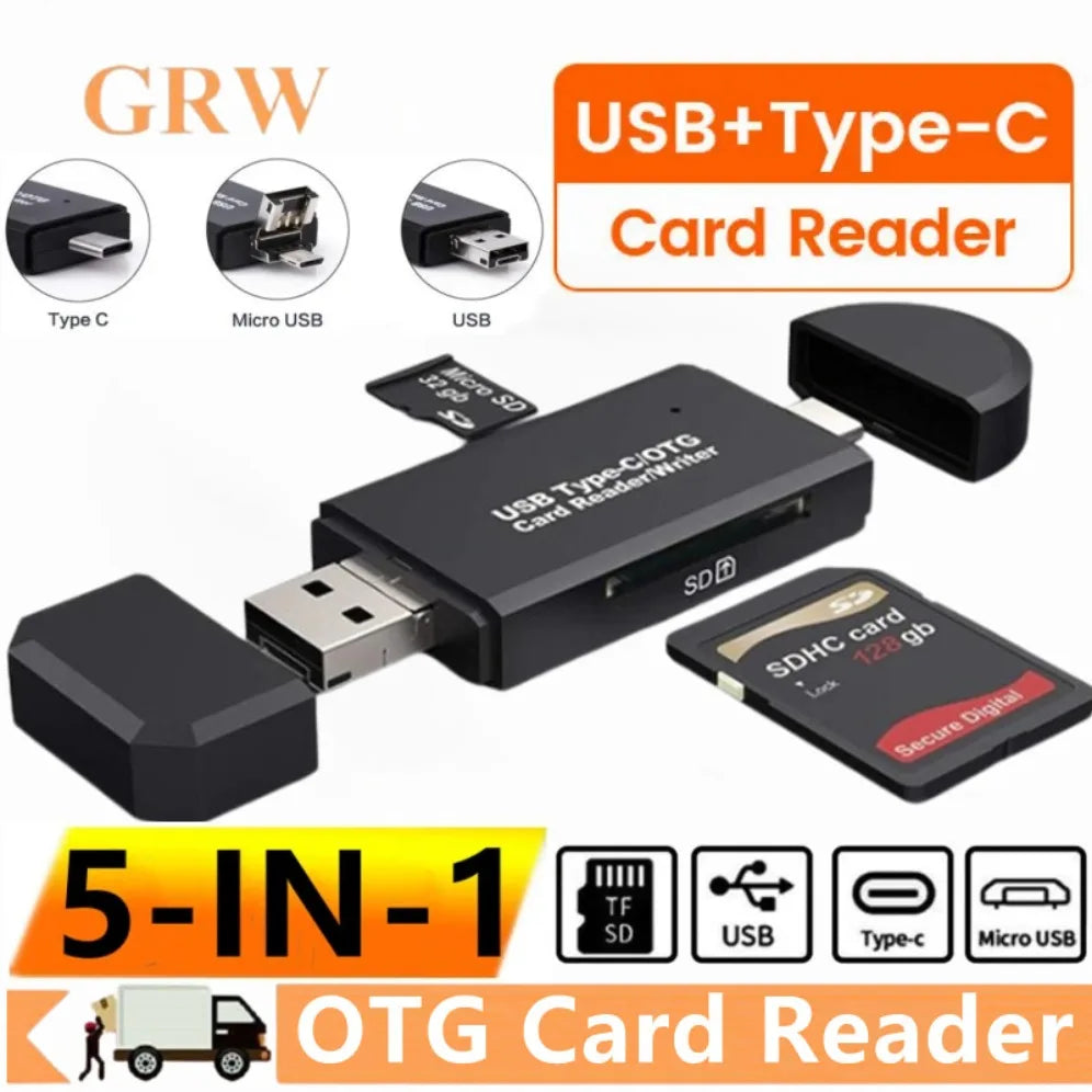 5 in 1 OTG Type C Card Reader USB 2.0 SD/TF Mirco SD Smart Memory Flash Drive Adapter for Mobile Phone PC Laptop Accessories
