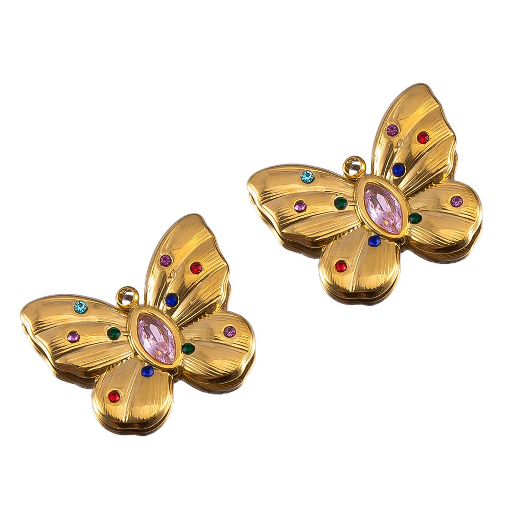 2pcs Enamel Butterfly Lava Love Heart Charms 304 Stainless Steel Pendant Base Crystal Bead DIY Jewelry Making Earrings Necklaces