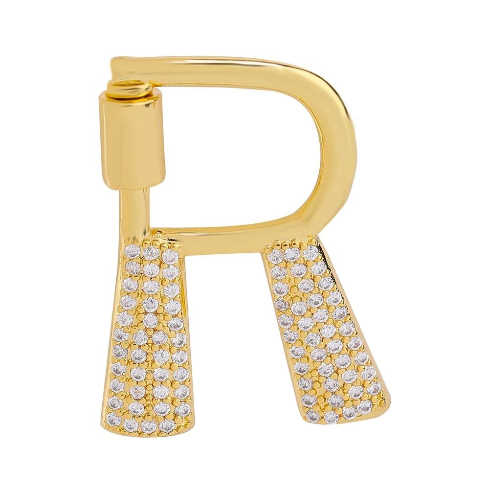 Juya 18K Gold Plated 26 Alphabet Letters Pendant Fasteners Bolt Carabiner Clasps For DIY Women Mesh Chains Name Jewelry Making