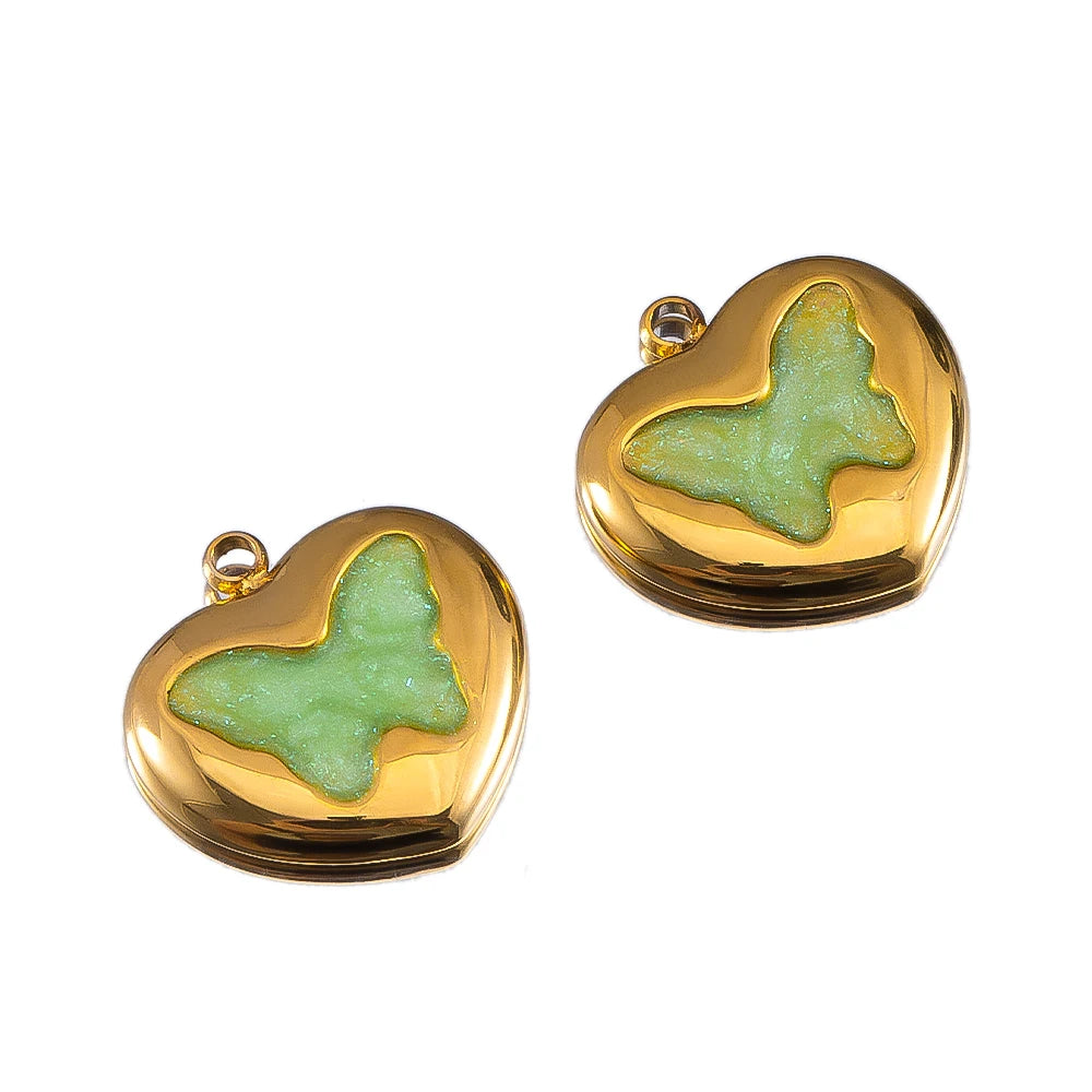 2pcs Enamel Butterfly Lava Love Heart Charms 304 Stainless Steel Pendant Base Crystal Bead DIY Jewelry Making Earrings Necklaces