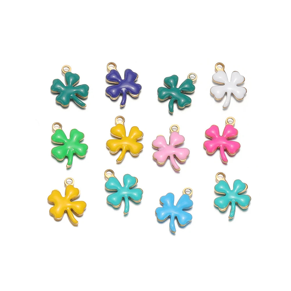 20pcs Stainless Steel Enamel Clover Flower Charms Lucky Pendants DIY Women Jewelry Making for Necklaces Bracelets Accessories