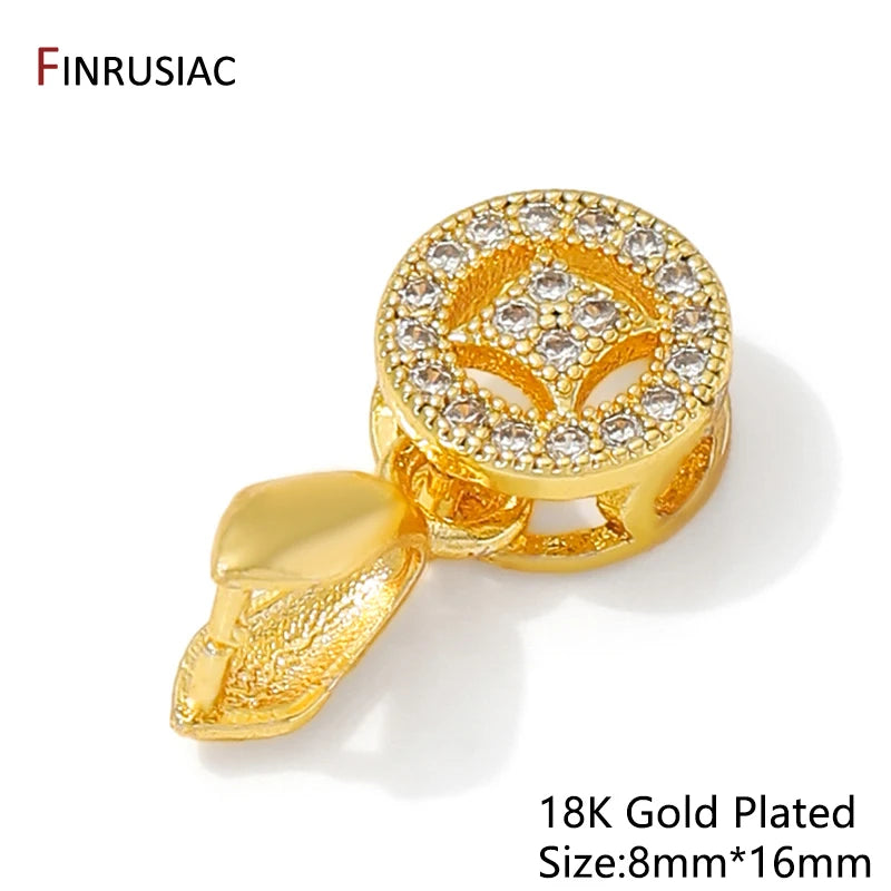 18K Gold Plated Brass With Zircon Jewellery Bail Clasps For Necklace Making,Pendant Pinch bail For DIY Jewelry Making Supplies